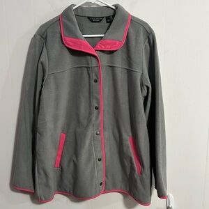 Susan Graver Weekend soft jacket with snaps Sz XL NWOT gray w/pink edges